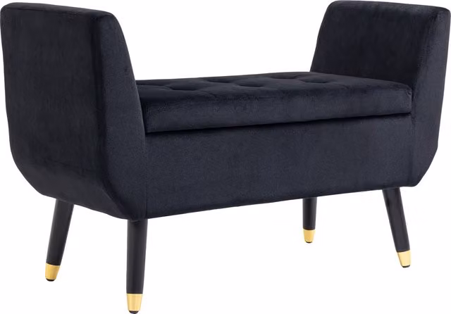 Cassapanca Imbottita HOMCOM con Gambe in Legno, Nero e Oro, L: 107 cm, P: 42 cm, H: 65 cm