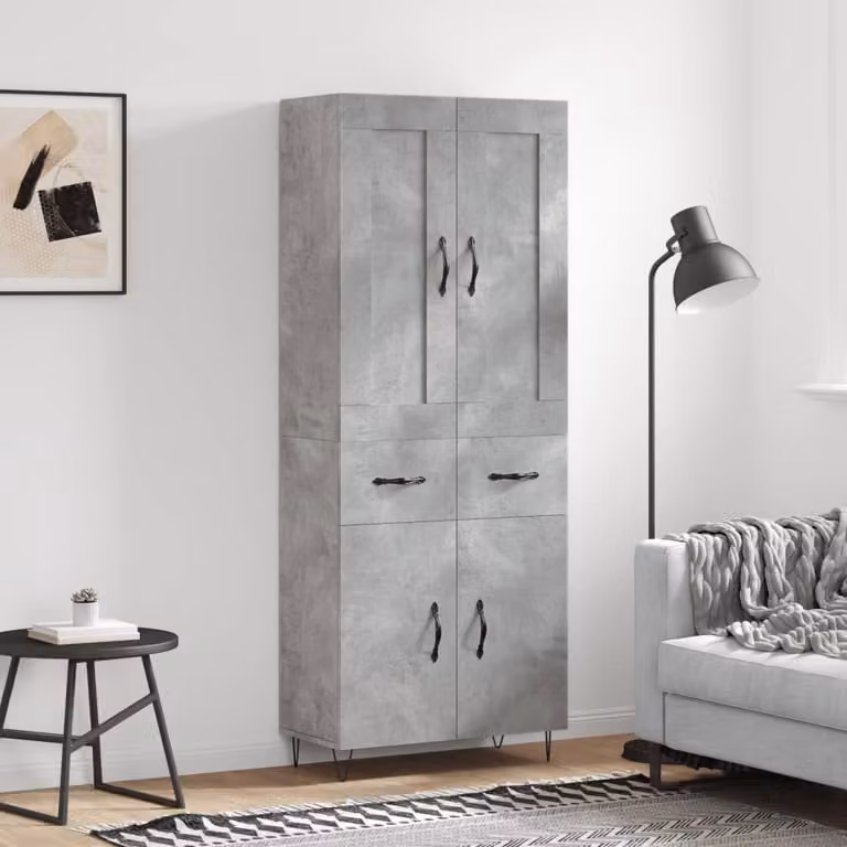 Credenza vidaXL in stile industriale Grigio Cemento con legno e metallo L: 69,5 cm, P: 34 cm, H: 180 cm