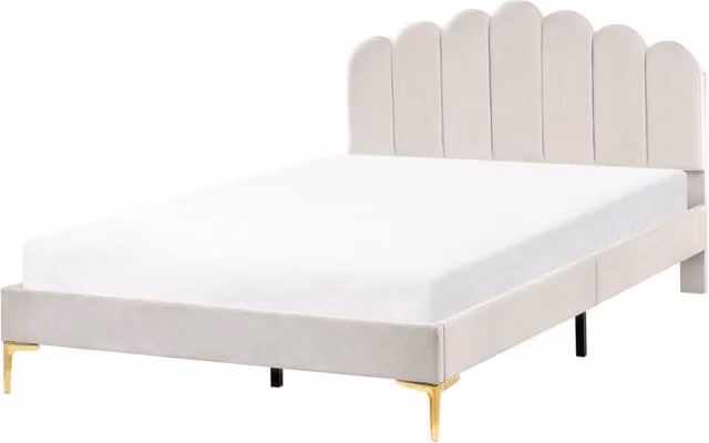 Letto matrimoniale BELIANI in velluto bianco con testiera e base a doghe L/P/H: 140 x 200 x 110 cm