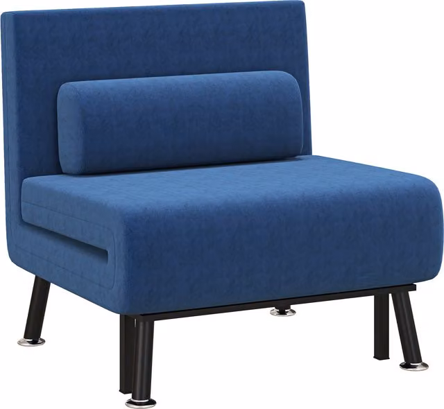 Poltrona Letto HOMCOM Blu Scuro con Schienale Regolabile in 5 Posizioni, Tessuto e Struttura in Metallo, L/P/H: 75 x 70 x 75 cm