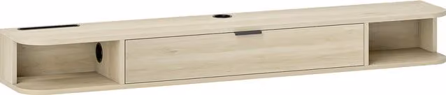 Mobile TV sospeso HOMCOM in legno naturale con cassetto ribaltabile e 2 ripiani aperti, L 140 x P 24 x H 16 cm