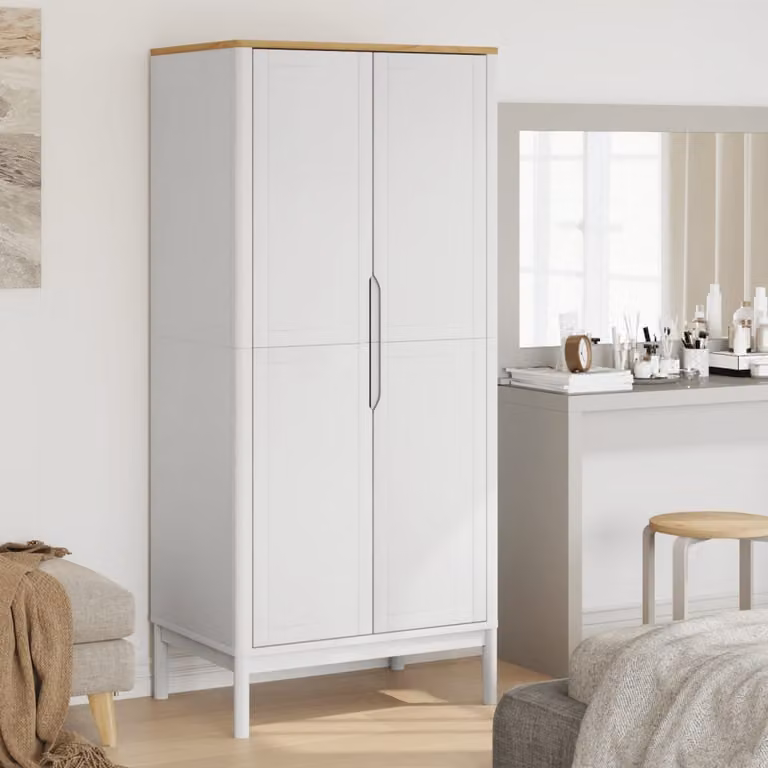 Armadio FLORO vidaXL in legno massello di pino bianco, stile rustico, L: 77 cm, P: 53 cm, H: 171 cm