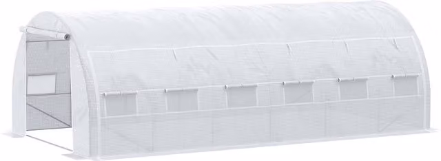 Serra da giardino Outsunny da 18 m², L: 6 m x P: 3 m x H: 2 m, con porta, pareti laterali zippate avvolgibili e 12 finestre, in acciaio e PE ad alta densità 140 g/m² anti-UV, colore bianco