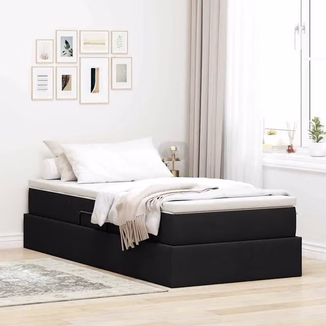 vidaXL Letto con contenitore e materasso ibrido Nero L/P/H: 204 x 90 x 48,5 cm