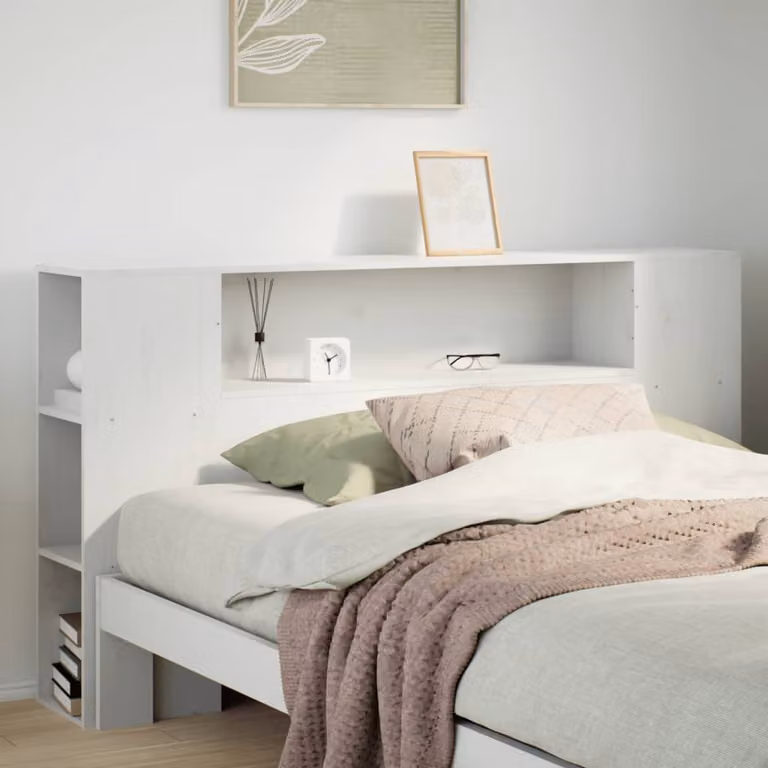 vidaXL Testiera con Ripiani Bianchi in Legno Massello di Pino per Letto 160x200 cm