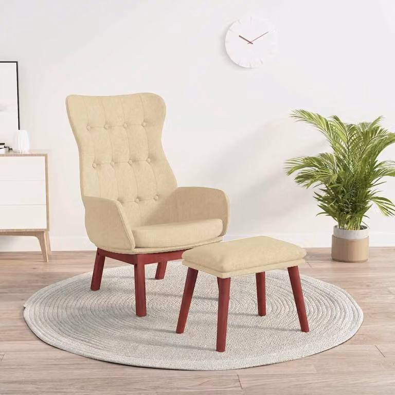 vidaXL Poltrona Relax con Poggiapiedi Beige in Tessuto e Struttura in Metallo