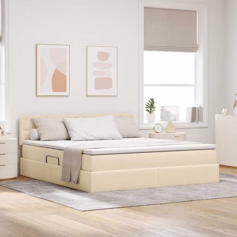 Letto con contenitore e illuminazione LED vidaXL, colore beige, L/P/H: 180 x 200 x 204 cm
