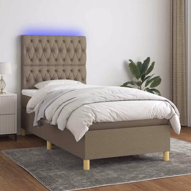 Letto a Molle con Materasso e LED vidaXL in Tessuto, L 90 x P 200 cm, Tortora
