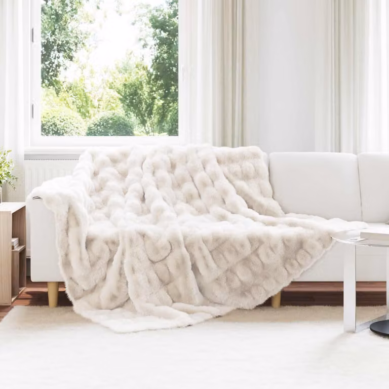 Set di 4 coperte antiscivolo vidaXL Olite in finta pelliccia di coniglio, Bianco, L: 270 cm x P: 240 cm