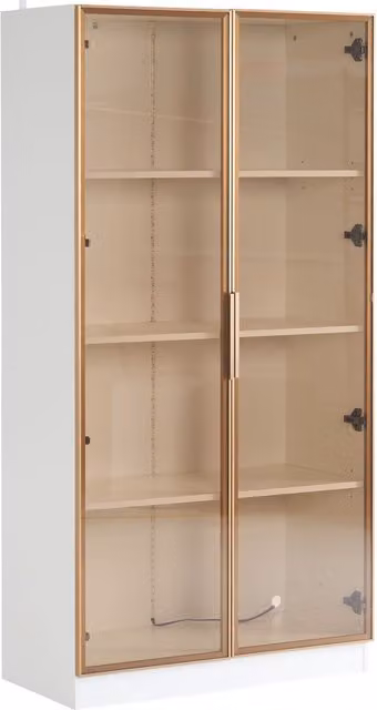 Vetrinetta Moderna con Ante in Vetro e Illuminazione Integrata, Ripiani Interni e Doppie Porte, L: 80 cm, P: 40 cm, H: 160 cm, Bianco e Marrone