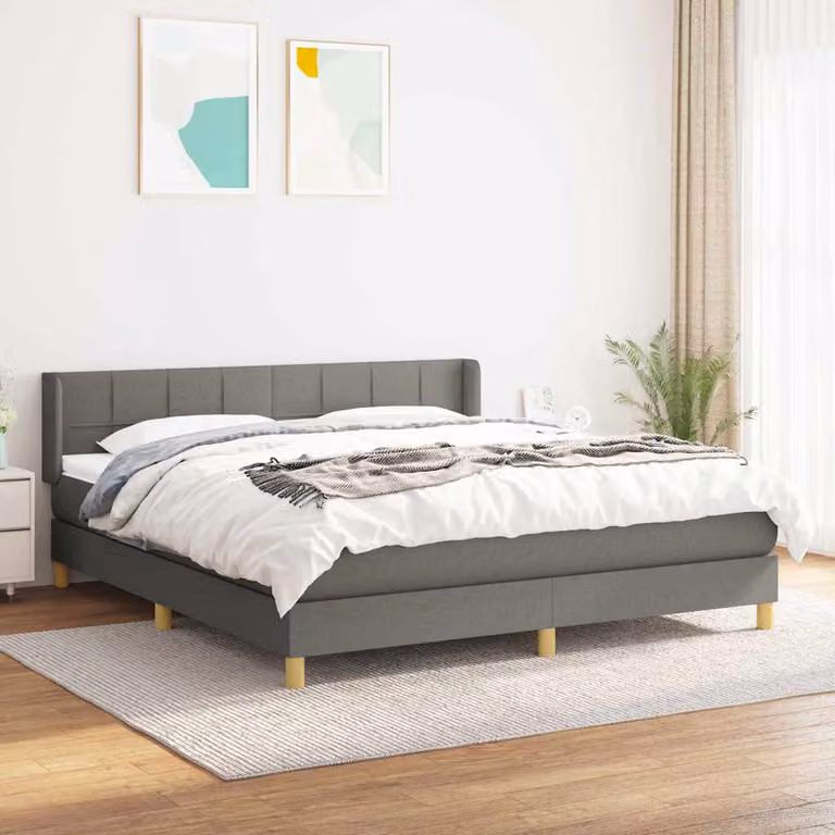 vidaXL Letto Ibrido con Giroletto a Molle e Materasso in Tessuto Grigio e Bianco L/P/H: 160 x 200 x 88 cm