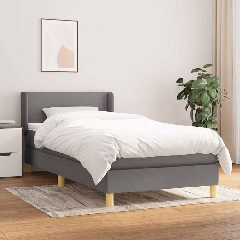 vidaXL Giroletto a Molle con Materasso Ibrido in Tessuto Grigio e Bianco L/P/H: 80 x 200 x 30 cm