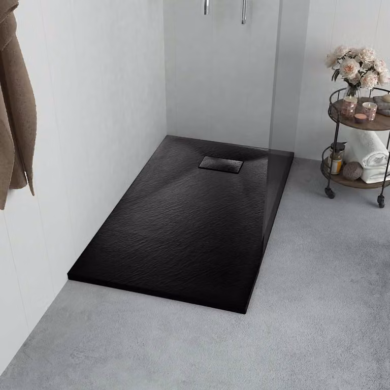 Piatto doccia quadrato vidaXL in mineral cast nero antiscivolo L/P: 80 x 80 cm