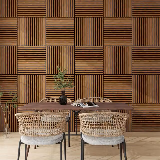 Set di 12 Pannelli Murali 3D Fonoassorbenti NEU.HOLZ con Listelli Dritti Effetto Legno Teak, Colore Marrone, L/P/H: 60 x 60 x 60 cm, Copertura 4,32 m²
