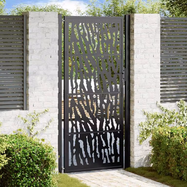 Cancello da giardino singolo vidaXL in acciaio nero con design a traliccio L: 205 cm, H: 110 cm