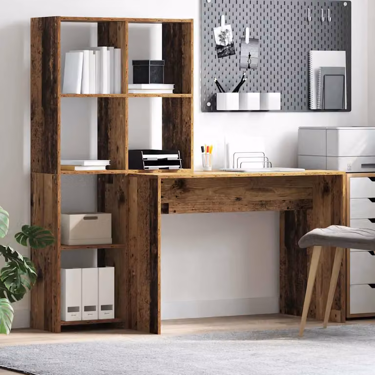 Scrivania con scaffale vidaXL in legno vecchio marrone L: 138,5 cm, P: 55 cm, H: 143 cm