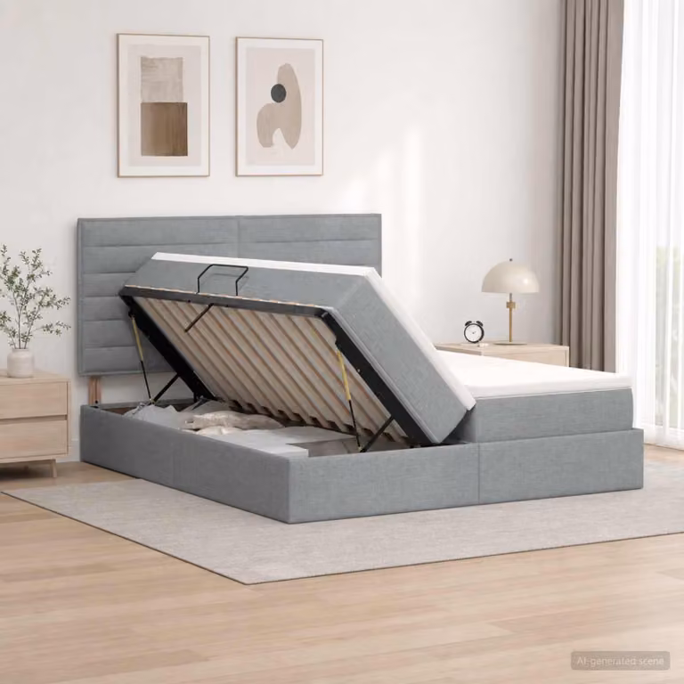 Letto con contenitore vidaXL in tessuto grigio con base a sollevamento L/P/H: 180 x 200 x 140 cm
