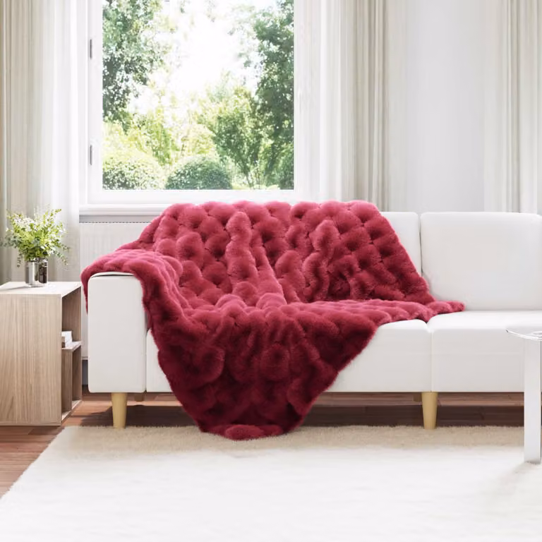 Set di 4 coperte antiscivolo vidaXL Olite in finta pelliccia di coniglio rossa, L/P: 150 x 130 cm