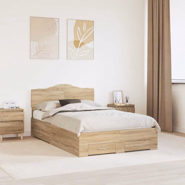 vidaXL Struttura letto con cassetto in Rovere Sonoma, colore marrone, L: 138 cm, P: 196 cm, H: 90 cm