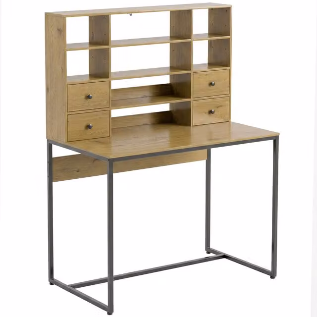Scrivania per Computer HOMCOM con 4 Cassetti e Scaffali Aperti, Colore Marrone, L: 105 cm, P: 60 cm