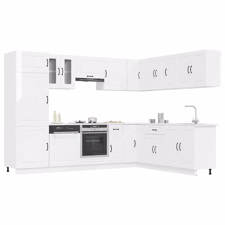 Set di mobili da cucina Kalmar vidaXL composto da 14 pezzi in bianco lucido con ante e cassetti