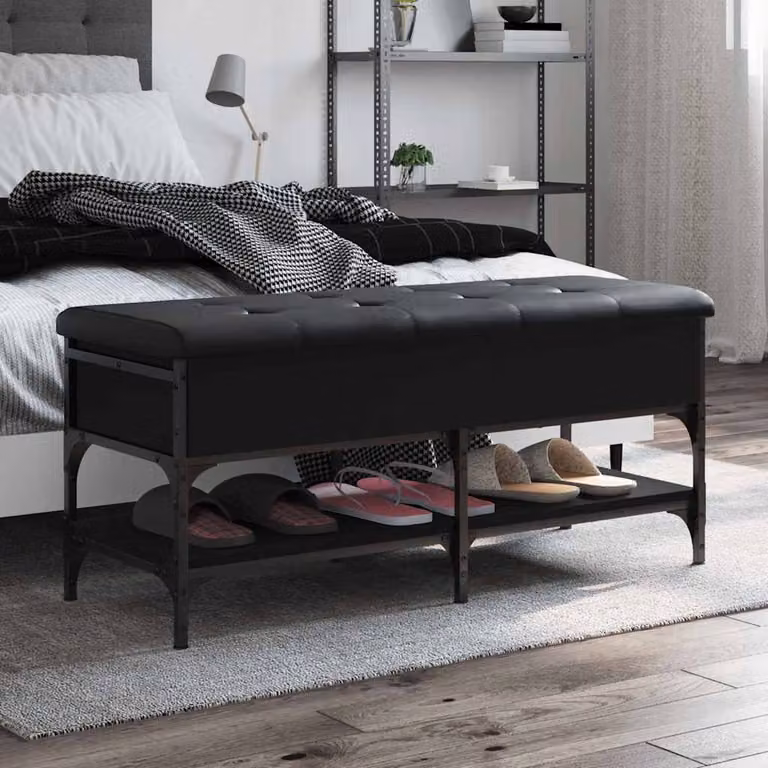 vidaXL Panca Porta Scarpe Moderna Nera in Legno e Metallo L: 102 cm, P: 42 cm, H: 45 cm