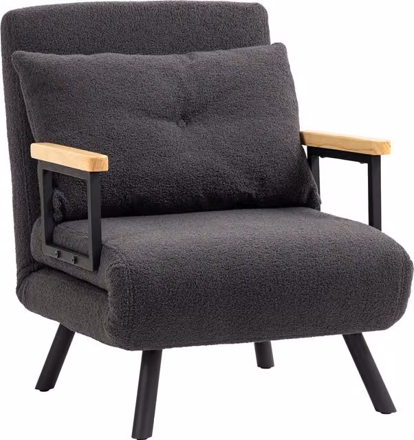 Divano Letto Singolo Pieghevole HOMCOM 4 in 1 con Schienale Regolabile a 5 Livelli e Cuscino, Poltrona Convertibile in Velluto Grigio, L: 63 cm, P: 73 cm, H: 81 cm