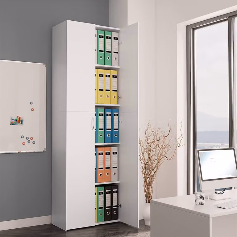 Armadio per ufficio vidaXL bianco in legno MDF con ante a battente e ripiani regolabili L: 60 cm, P: 32 cm, H: 190 cm