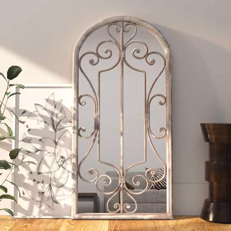 Specchio da parete rettangolare vidaXL in metallo e vetro, colore beige, L: 100 cm, P: 45 cm