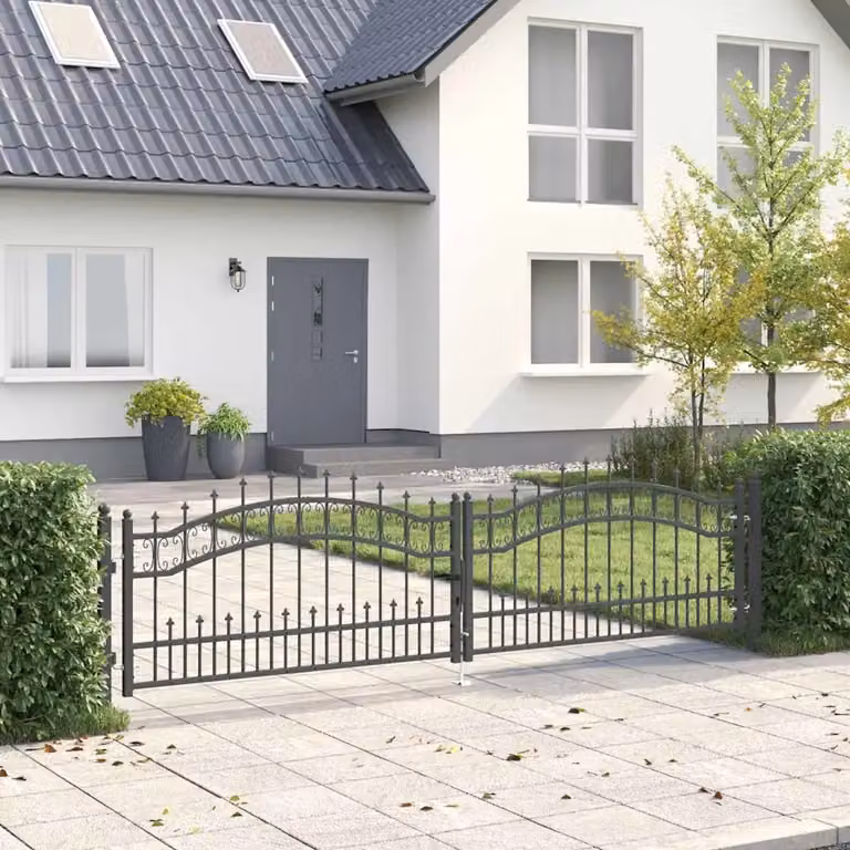Cancello doppio con punta a lancia KAMPEN vidaXL in acciaio grigio o nero L: 305 cm, H: 120 cm