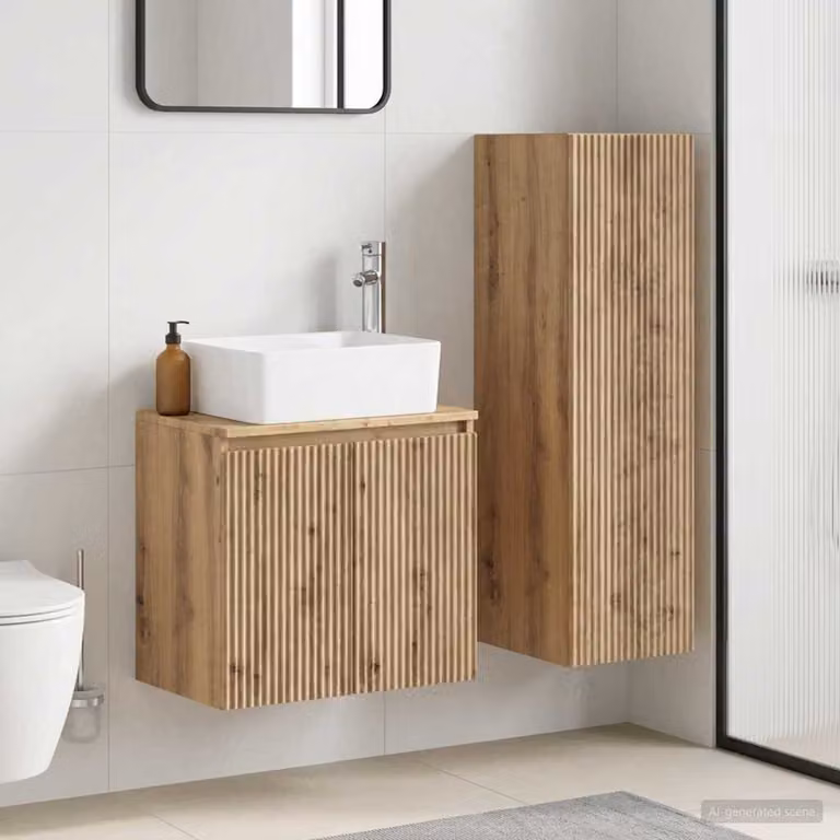 Set di mobili da bagno moderni vidaXL composto da mobile lavabo e pensile a muro in legno marrone L/P/H: 100 x 39,11 x 53 cm e 76,7 x 35 x 39,11 cm