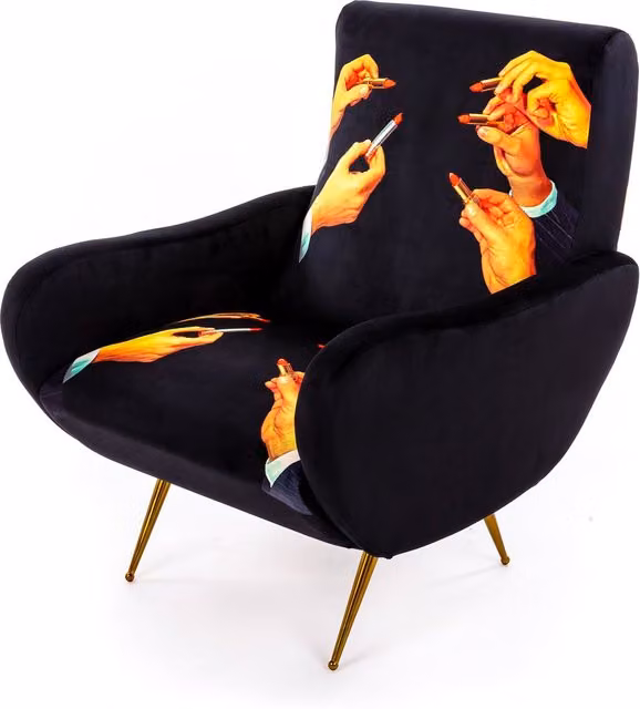 Poltrona Lounge Seletti Toiletpaper Tub in Velluto Nero con Braccioli
