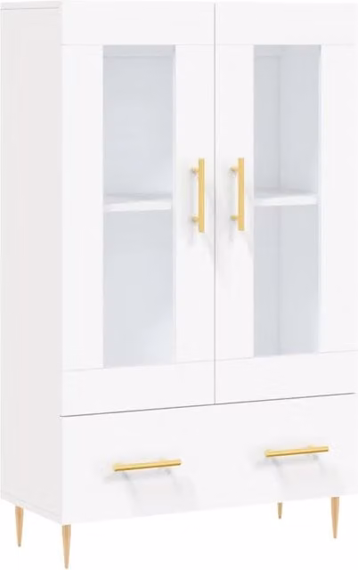 Mobile contenitore moderno con ante in vetro per cucina e soggiorno, bianco, H: 69,5 cm, L: 115 cm, P: 31 cm