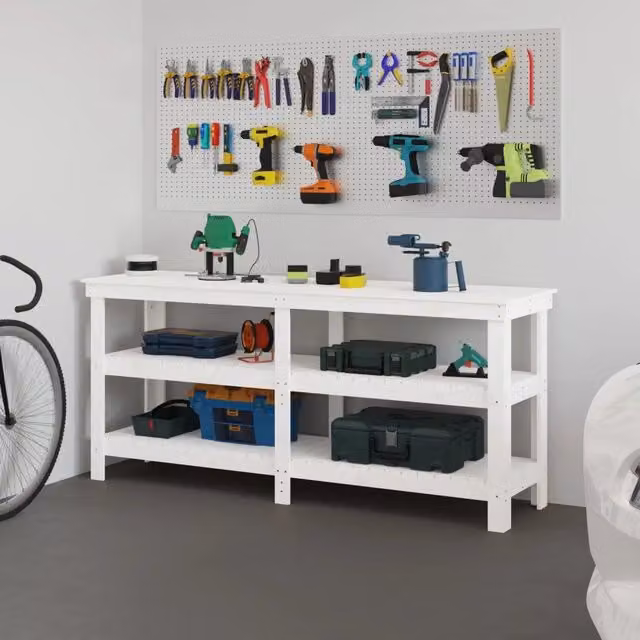 Banco da Lavoro MERCATOXL in Legno Massello di Pino Bianco L: 181 cm, P: 50 cm, H: 80 cm