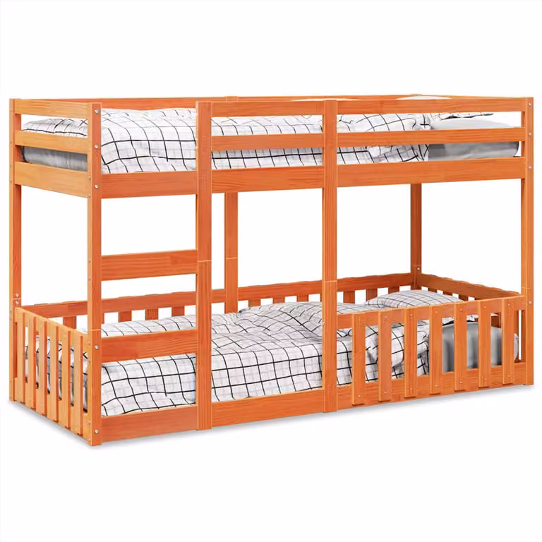 vidaXL Letto a Castello per Bambini in Legno di Pino Marrone Cera 90x200 cm