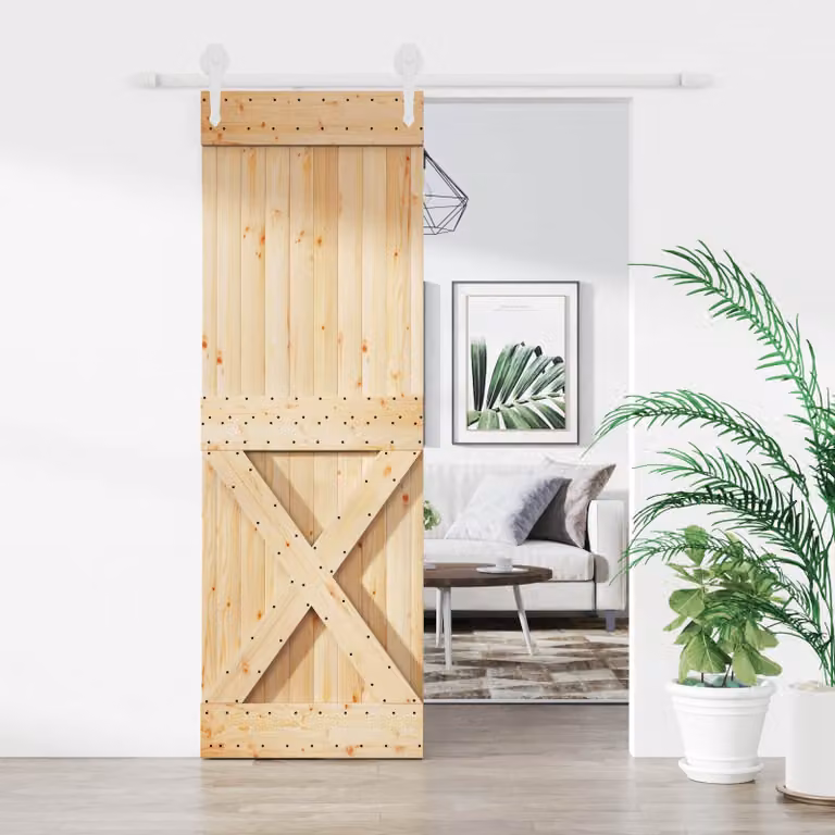 Porta scorrevole moderna vidaXL in legno e acciaio, colore bianco e marrone, L: 70 cm, H: 210 cm