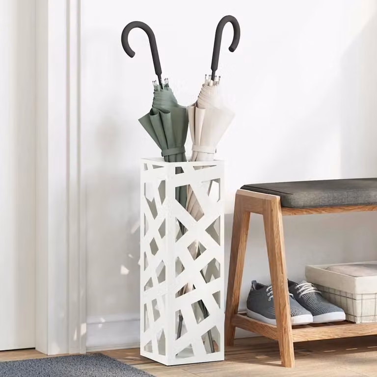 Stand per ombrelli da pioggia vidaXL in metallo bianco L/P/H: 15,5 x 15,5 x 49 cm