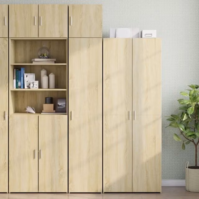 Mobile sottolavabo moderno vidaXL in MDF color marrone e beige con ante a battente e ripiani aperti, L: 40 cm, P: 42,5 cm, H: 225 cm