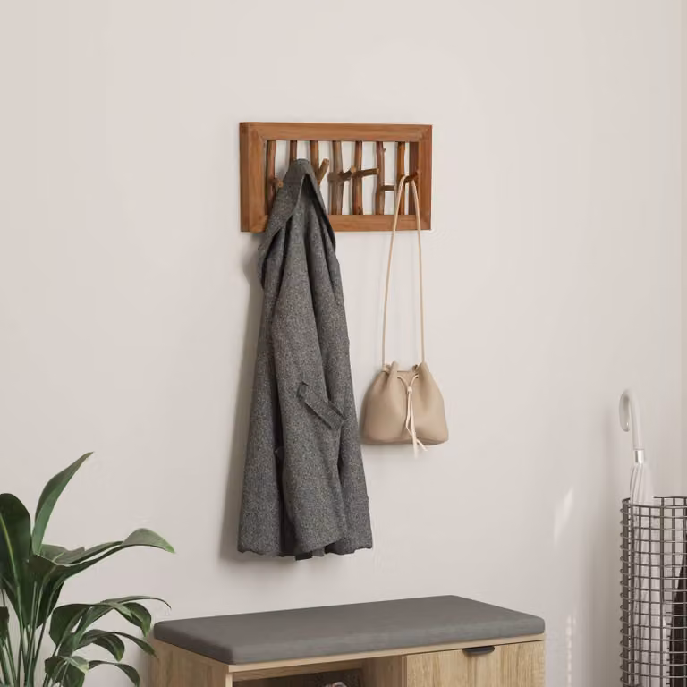 Gancio per cappotti vidaXL in legno naturale marrone L 50 cm x P 10 cm x H 25 cm