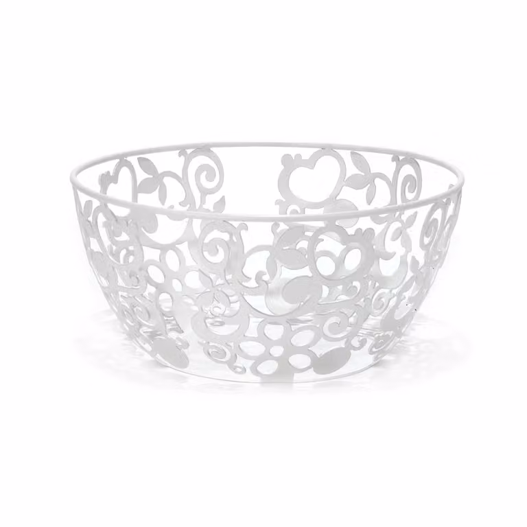 Centrotavola GUSTO CASA in metallo bianco, forma tonda, Diametro: 24 cm, Altezza: 12 cm