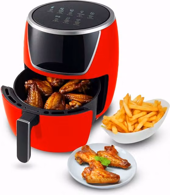 Friggitrice ad aria DCG rossa con display digitale, timer e funzione di spegnimento automatico, capacità 5 l, 1400 W
