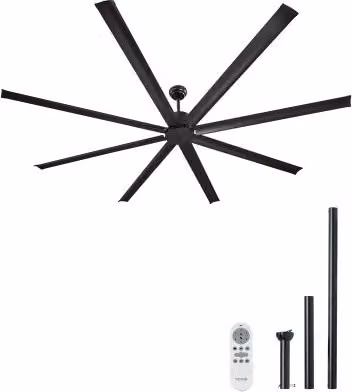 VEVOR Ventilatore da Soffitto Nero con 8 Pale in Alluminio, Motore DC Reversibile, Telecomando e 6 Velocità, Diametro: 243 cm