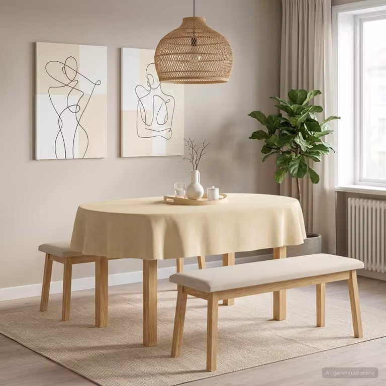 Set di 5 tovaglie ovali vidaXL in poliestere, idrorepellenti e antimacchia, colore bianco crema, L: 160 cm x P: 220 cm