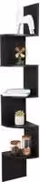 Scaffale Angolare Gran Vida con 5 Livelli in Legno e MDF, Design Moderno Geometrico Zigzag, Nero Opaco, H: 156 cm x L: 25 cm x P: 25 cm
