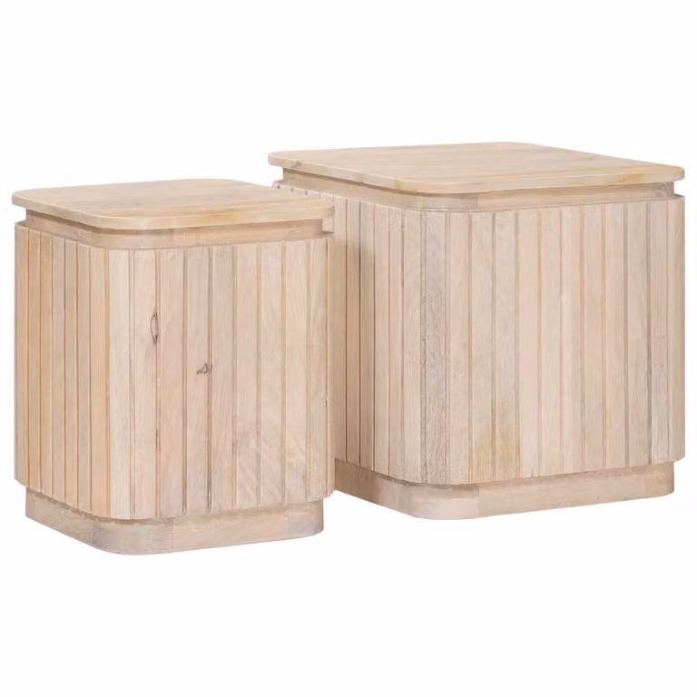 Set di 2 tavolini quadrati vidaXL in legno di mango bianco e beige, stile minimalista, L/P/H: 45 x 45 x 45 cm
