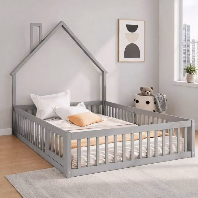 Letto a casetta per bambini REDOM in legno e MDF grigio, L/P/H: 200 x 140 x 145 cm