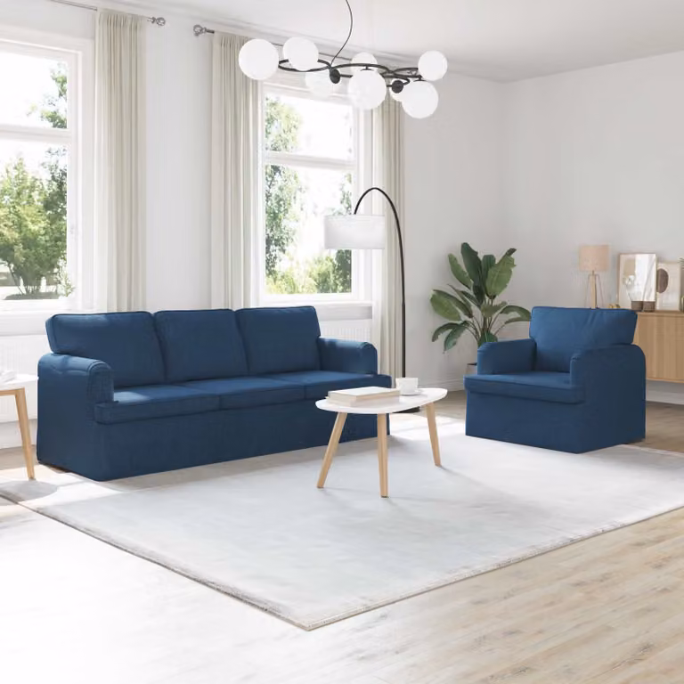 Set di 2 divani vidaXL in tessuto blu con struttura in metallo per soggiorno e camera da letto L/P/H: 201 x 144 x 85 cm
