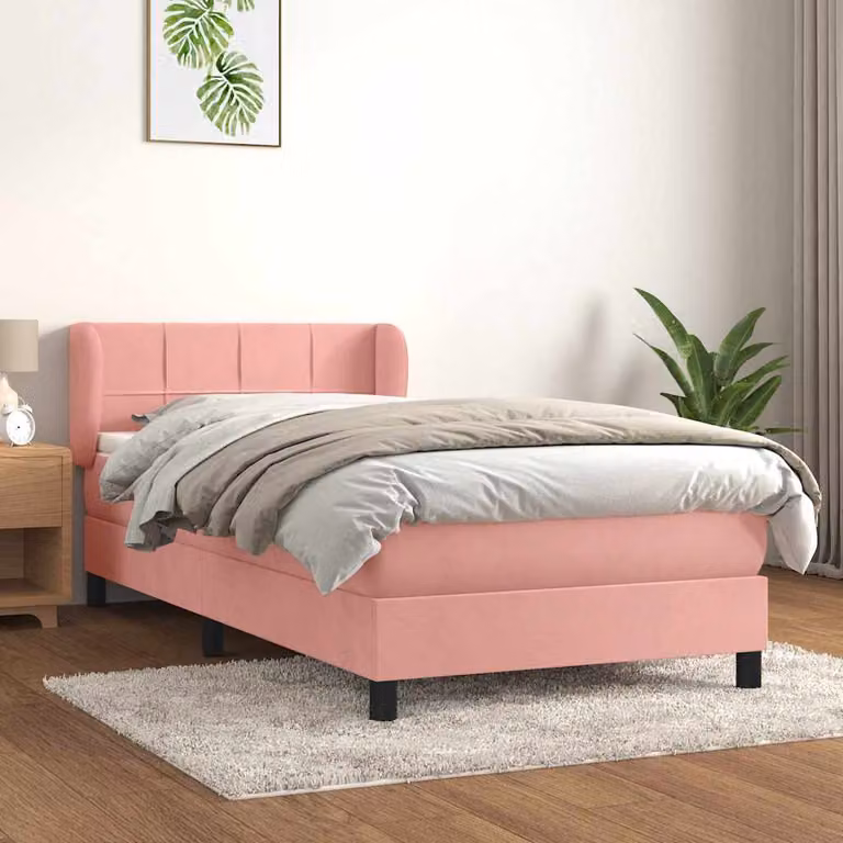 vidaXL Giroletto a Molle con Materasso in Velluto Rosa, L/P: 100 x 200 cm