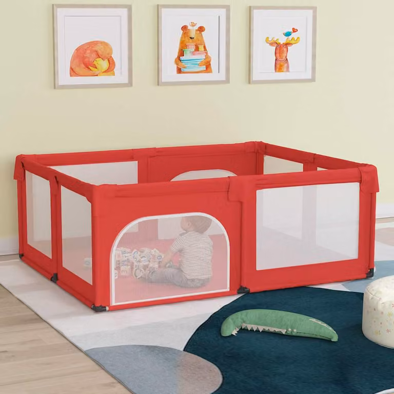 vidaXL Box per Bambini Rettangolare con 2 Porte in Tessuto Oxford e Metallo, Rosso, L: 190 cm, P: 150 cm, H: 70 cm