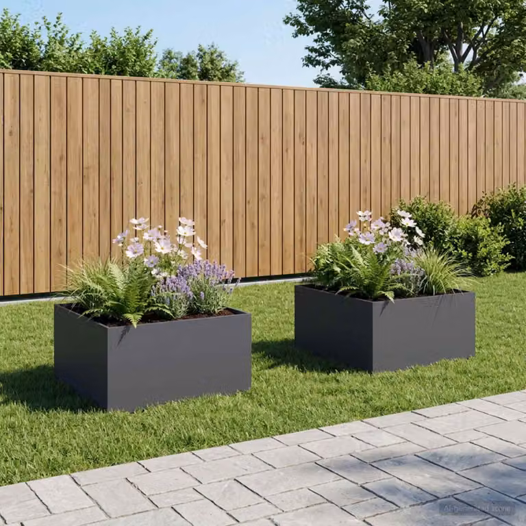 Set di 2 vasi da giardino vidaXL in metallo colore antracite L: 100 cm, P: 100 cm, H: 40 cm